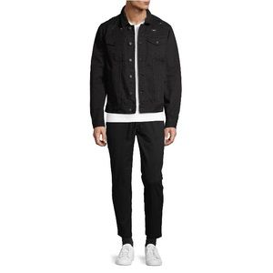 No Boundaries Men’s Deconstructed Denim Distressed Button Down Coat Jacket